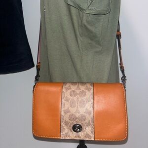 Coach Dinky With Signature Canvas Blocking Crossbody